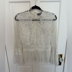 Bardot Ivory Lace Blouse with Ruffled Hem